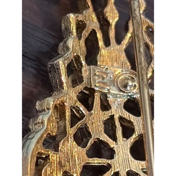 VTG Eisenberg Ice Gold-Tone Christmas Tree Pin Rhinestones & Festive Accents - Picture 3 of 3